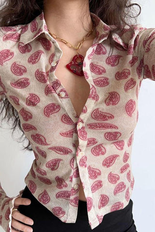 Paisley Print Button-Front Long Sleeve Shirt