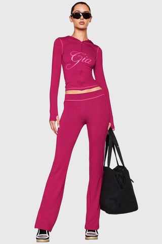 Graphic Zip-Up Hoodie and Flare Pants Set