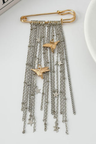 Bird Star Tassel Brooch Pin
