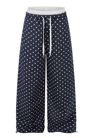 Polka Dot Drawstring Wide-Leg Casual Pants