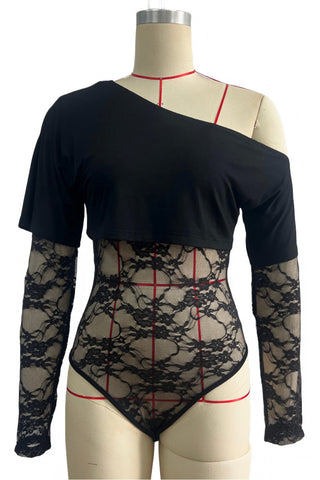 Lace Sheer One-Shoulder Bodysuit