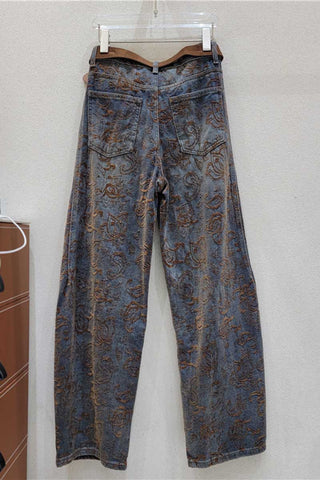Paisley Print High-Waist Baggy Jeans