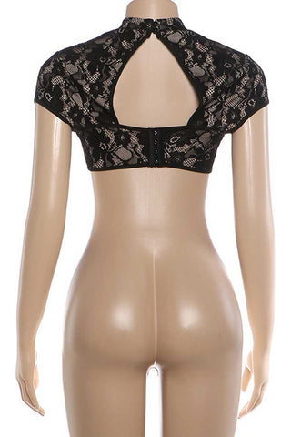 Sheer Floral Lace Cutout Crop Top