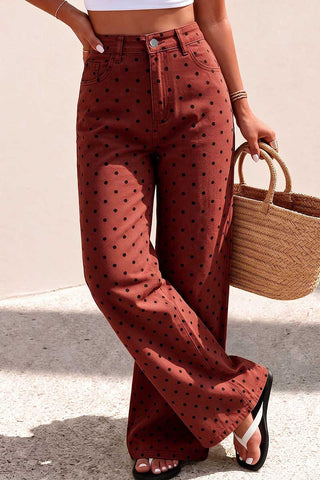 Polka Dot High-Waist Straight Jeans