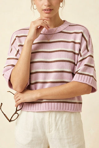 Striped Crew Neck Drop Shoulder Sweater