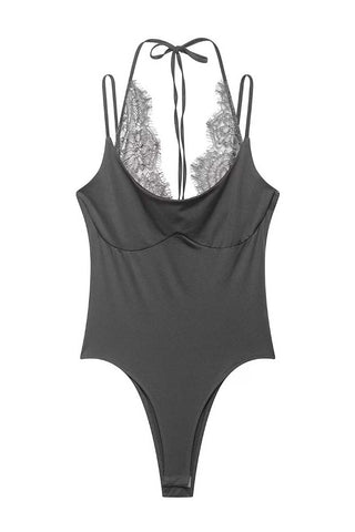 Lace Insert Tie-Back Sleeveless Bodysuit