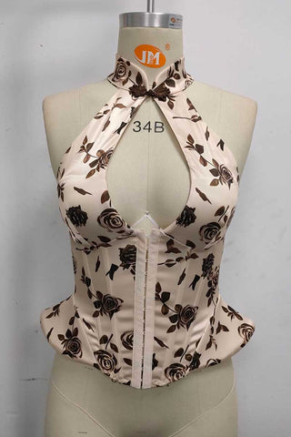 Floral Halter Corset Tank Top