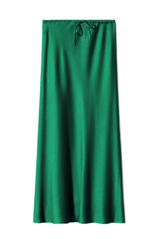 Satin Drawstring Waist Slip Midi Skirt