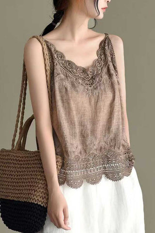 Scalloped Lace V-Neck Sleeveless Tank