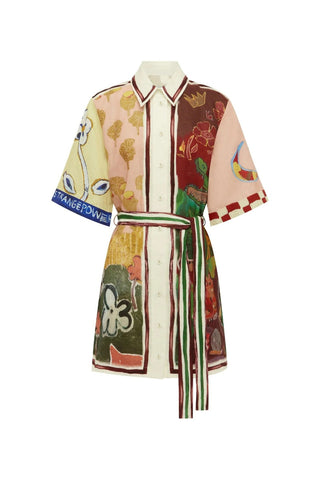Graphic Print Belted Shirt Dress