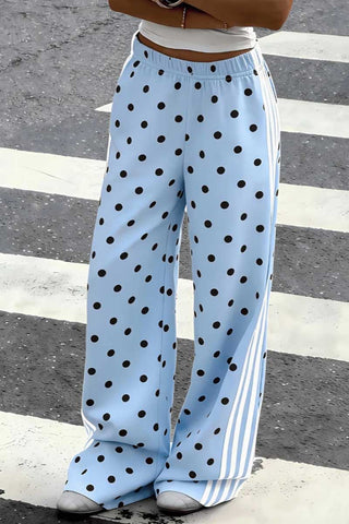 Polka Dot Side Stripe Wide-Leg Casual Pants