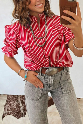 Ruffled Puff Sleeve Button Blouse