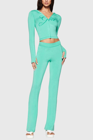 Graphic Zip-Up Hoodie and Flare Pants Set