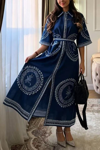 Ocean-Inspired Print Midi Dress