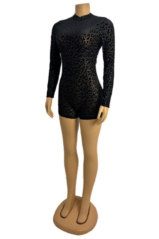Lace Long Open-Back Sleeve Romper