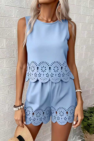 Sleeveless Eyelet Short Set