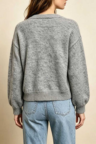 V-Neck Pointelle Knit Button-Front Cardigan