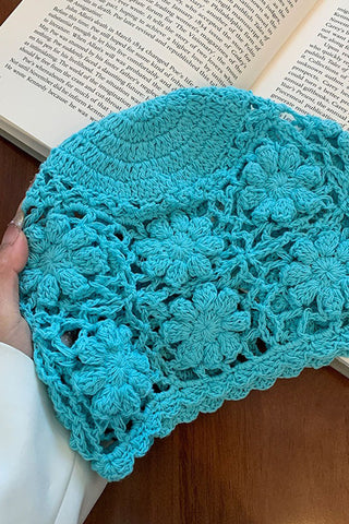 Floral Crochet Open-Knit Bucket Hat
