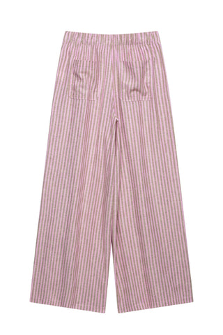 Striped Drawstring Wide-Leg Casual Pants