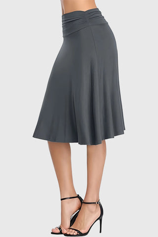 Ruched Waistband A-Line Midi Skirt
