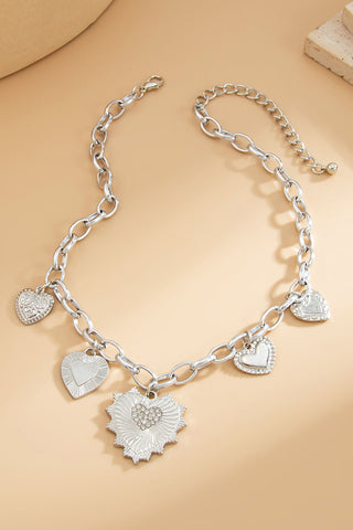Multi-Charm Heart Pendant Chain Necklace