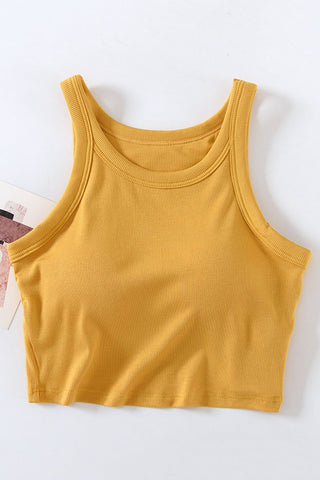 Built-in Cup Round Neck Sleeveless Crop Tank