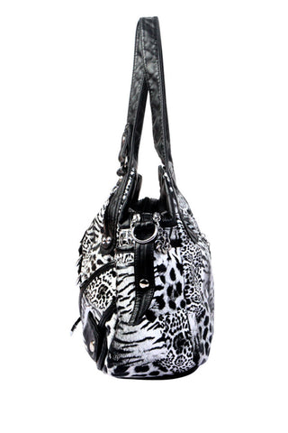 Animal Print Hobo Bag with Hardware