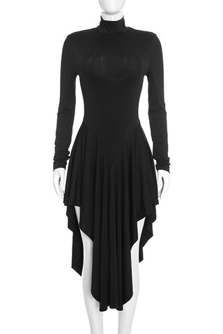 Mock Neck Long Sleeve Asymmetrical Casual Dress