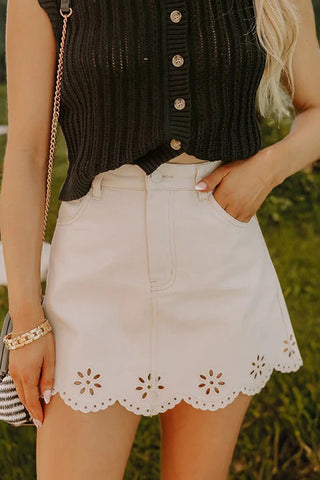 Eyelet Flower Scalloped Hem Mini Skirt