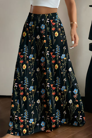 Floral Print Tiered Wide-Leg Pants