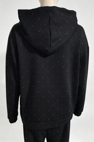 Rhinestone Zip-Up Hooded Sweatshirt