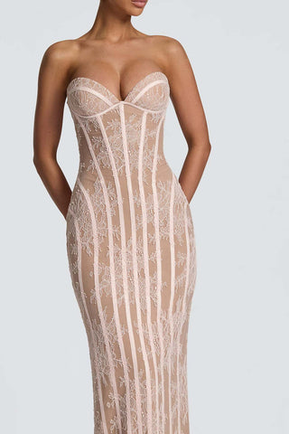 Floral Lace Strapless Maxi Dress