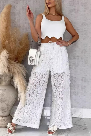 Lace Wide-Leg Casual Pants