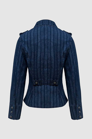 Striped Double-Breasted Denim Jacket