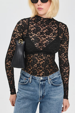 Floral Lace Mock Neck Long Sleeve Blouse