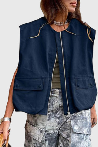 Zip-Front Sleeveless Utility Vest