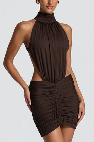Halter Cutout Ruched Mini Dress