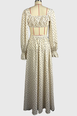 Polka Dot Long Sleeve Square Neck Skirt Set