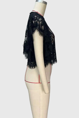 Sheer Lace Flutter Sleeve Crop Top