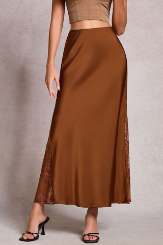 High-Waist Lace Side Slit Midi Skirt