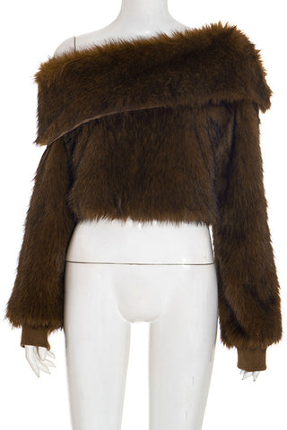Faux Fur Collar Crop Coat