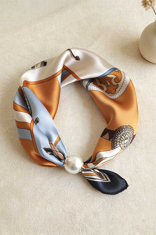 Paisley Print Satin Scarf with Pearl Ring