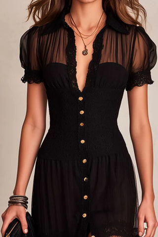 Sheer Mesh Button-Front Maxi Casual Dress