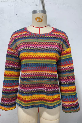 Multicolor Stripe Knit Bell Sleeve Top