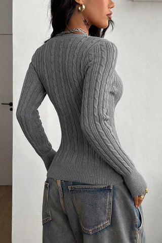 Cable Knit V-Neck Long Sleeve Sweater