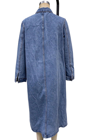 Long Sleeve Button-Front Denim Maxi Coat