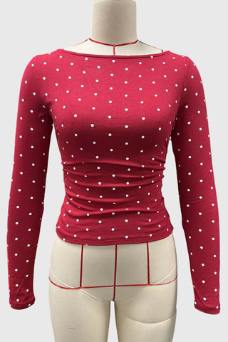 Polka Dot Long Sleeve Tie Back Blouse