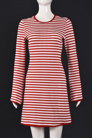 Striped Knit Bell Sleeve Mini Casual Dress