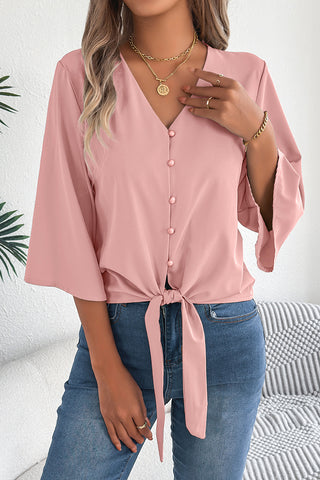 Tie-Front Buttoned Blouse