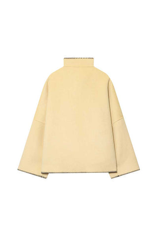 Mock Neck Contrast Stitch Button Front Jacket